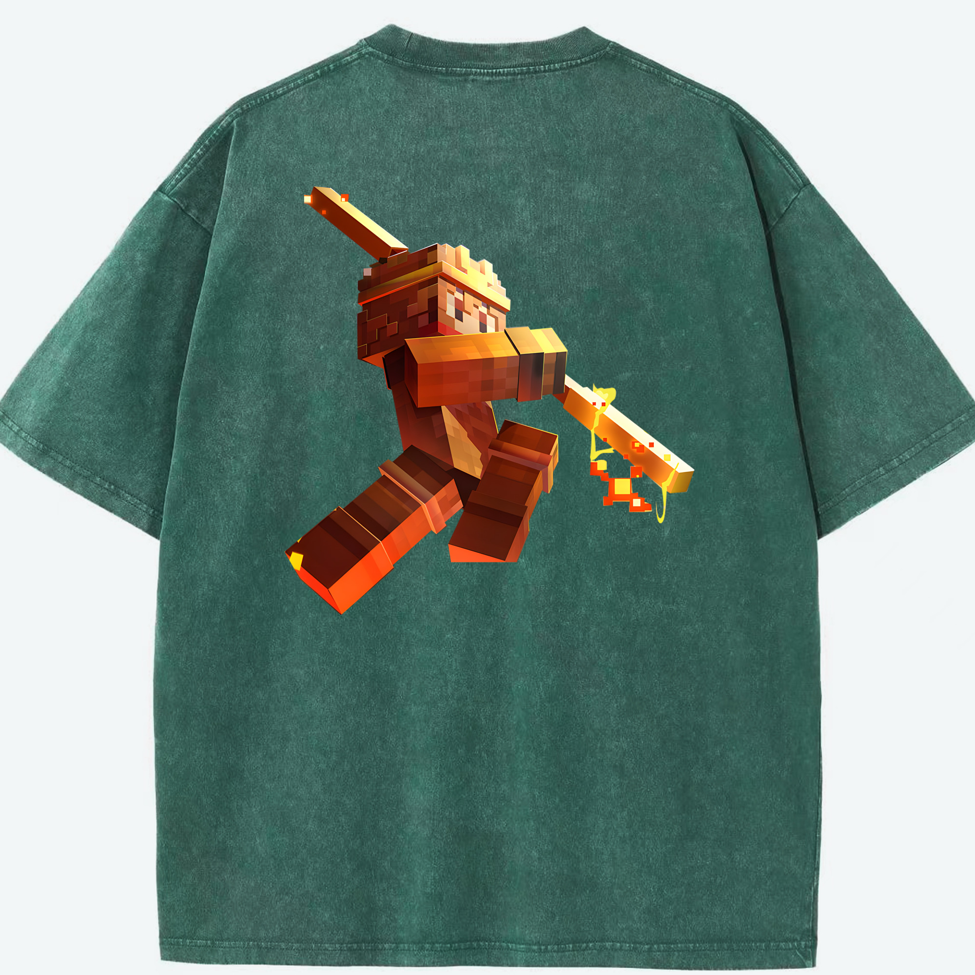 （画像用） マインクラフト ブロックの世界 Minecraft MC Block world 綿100% ヴィンテージ風 半袖Tシャツ（背面プリント）